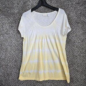 Chicos Top‎ Womens 2 US Large Yellow Smocked Short Sleeve Scoop Neck Casual
